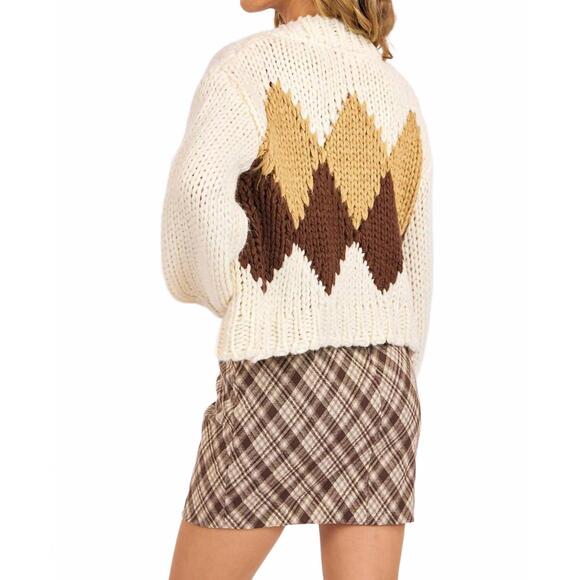 NEW SAGE THE LABEL celine diamond chunky cardigan in ivory multi - Picture 4 of 4